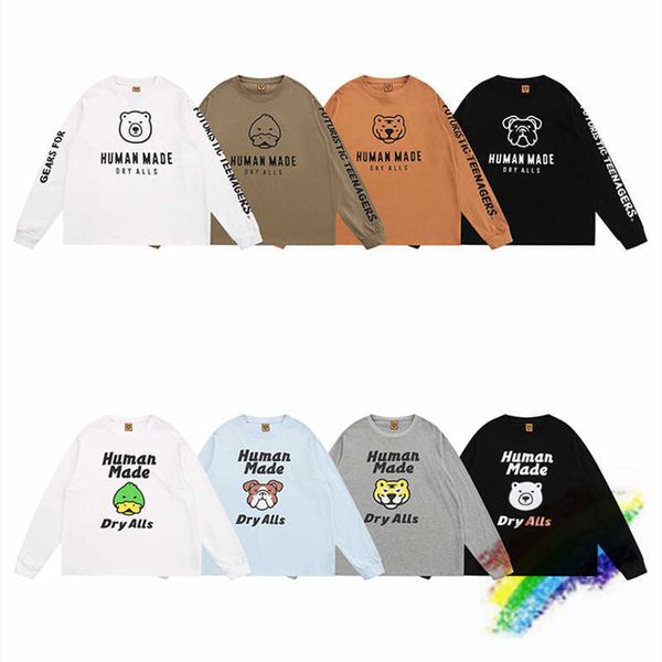 

men's t-shirts long sleeves human made t shirt men women animal 2022fw human made t-shirt tees t221007, White;black