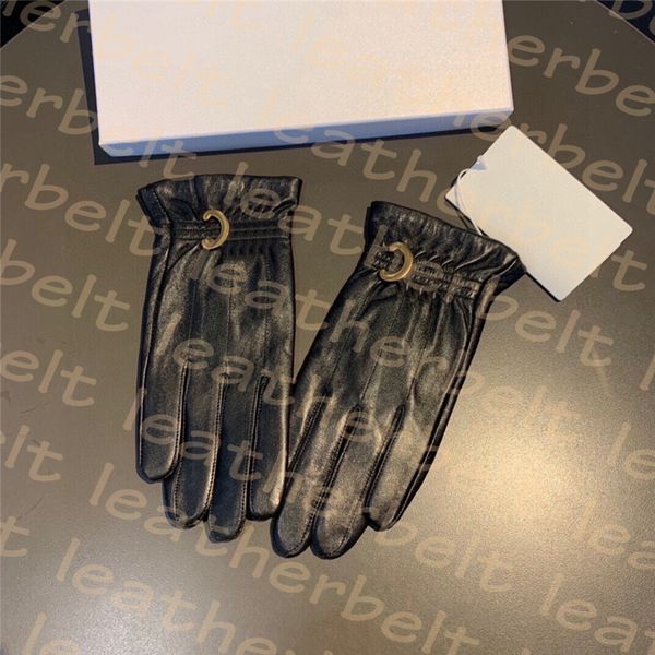 

black leather gloves metal letter mittens autumn winter plush gloves luxury women warm glove, Blue;gray