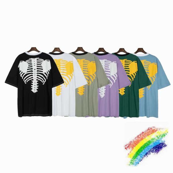 

men's t-shirts heavy fabric kapital vintage t-shirt men women cashew flower skeleton printing t shirt tee t221006, White;black