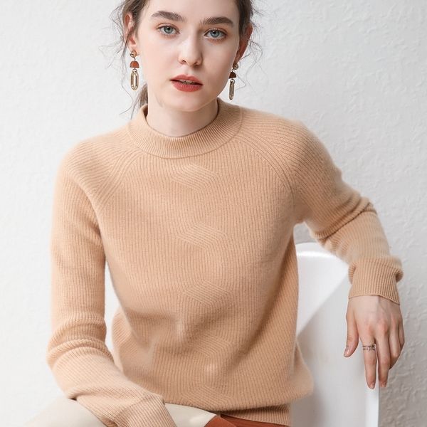 

women's knits tees autumnwinter women pure wool sweater oneck slim pullover warm twist flower cashmere knit bottoming shirt 221007, White
