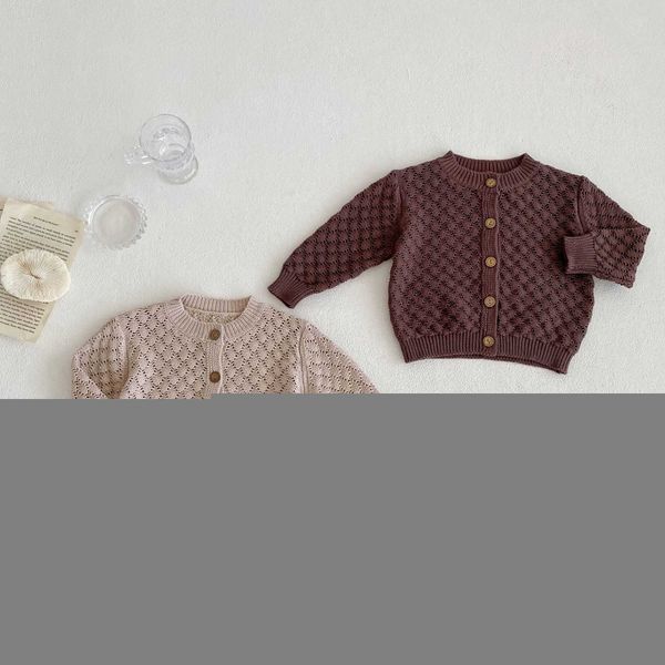 

pullover 2022 autumn winter new boy girl baby cardigan knitting hollow out sweater children solid long sleeve newborn cotton coats l221007, Blue