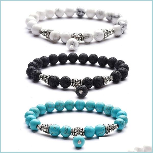 

beaded strands 8mm natural stone beaded strands bracelets men women volcanic rock white turquoise pendants bangle cone alloy 5 5xh q dhcpl, Black