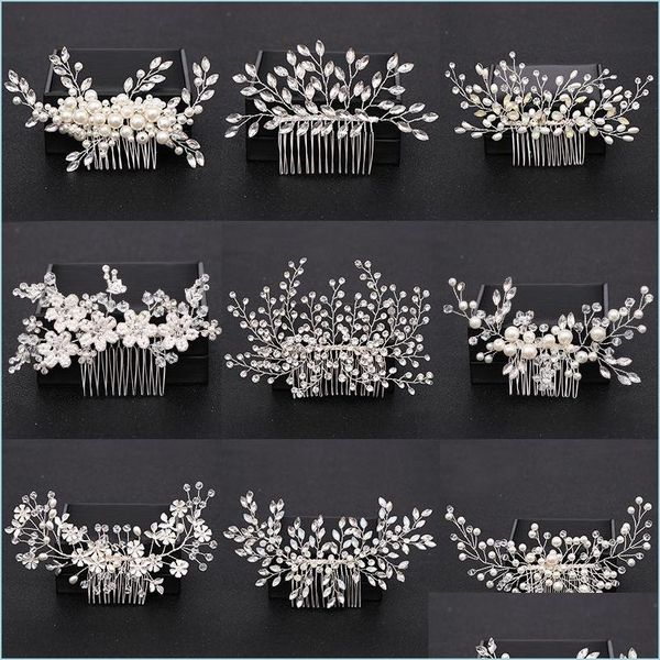 

wedding hair jewelry sier color pearl crystal wedding hair combs accessories for bridal flower headpiece women bride ornaments jewelr dhxpb, Slivery;golden