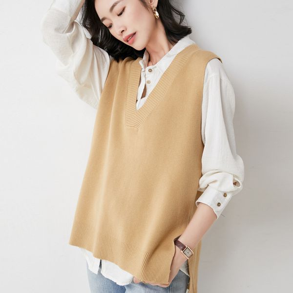 

women's vests 3918 spring autumn sweater vest women vneck solid color slim asymmetrical knitted vest female sleeveless pullovers vest, Black;white