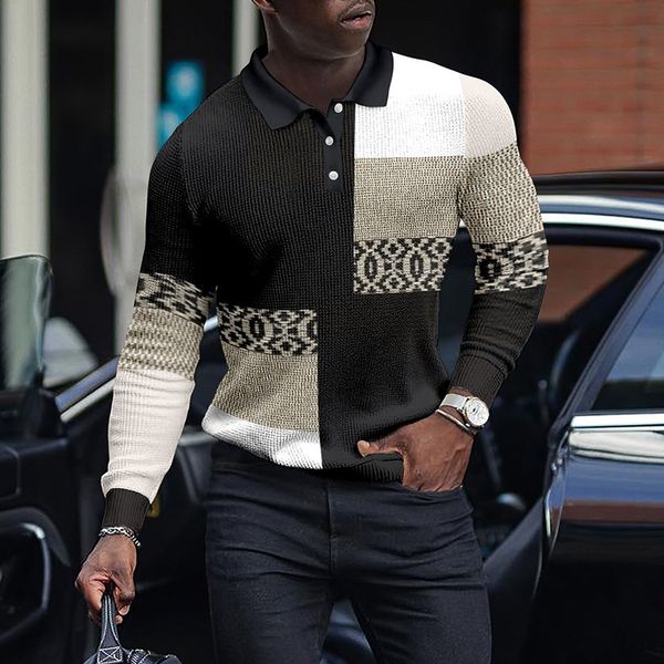 

men's polos long sleeves polo shirt men patchwork design gentleman leisure sports pullover spring autumn tshirt oversized eu size 22100, White;black