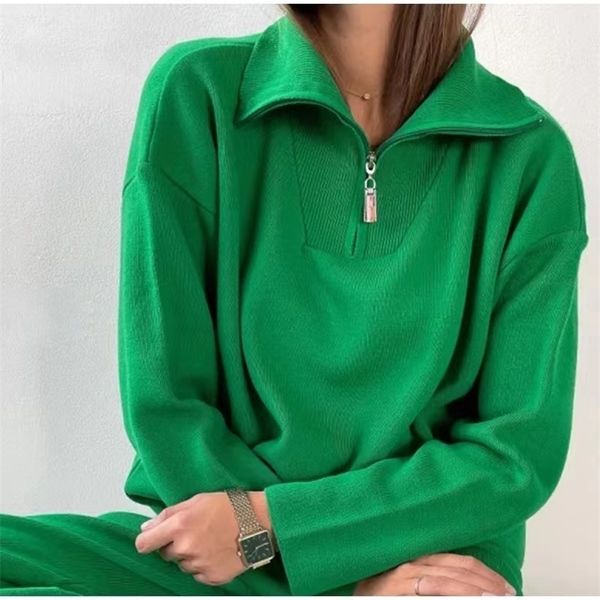 

women's sweaters women green womens zip fashion female casual polo neck solid oversized pullovers jumper knitted winter 221007, White;black