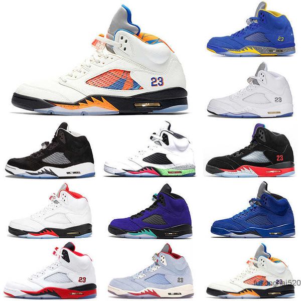 

new classic original 5 basketball shoes 5s men fire red alternate grape blue suede international flight laney royal metallic silver, Black