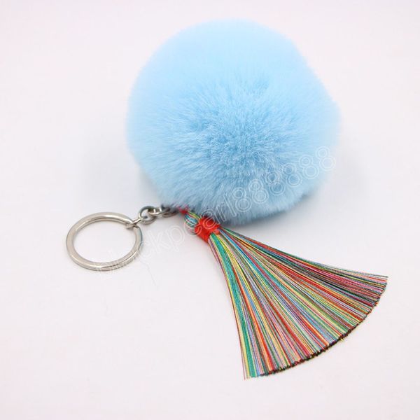 

lovely rabbit hair ball shape keychain pendant key ring with tassel handbag pendant car keyring perfect decoration, Silver