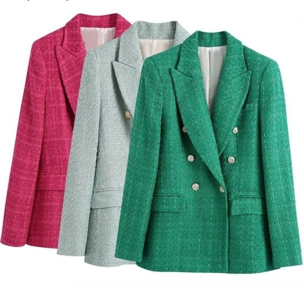 

women's suits blazers blingblingee spring women traf jacket ornate button tweed woolen coats female casual thick green blazers blue out, White;black