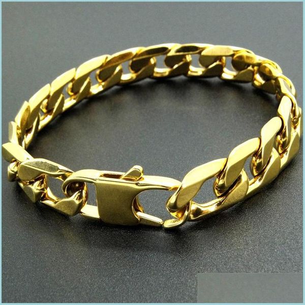 

link chain 100% stainless steel bracelet chains men retro jewelry 18k gold plated t and co curb cuban 6/8/12 mm width 8" inches 119 dhn, Black
