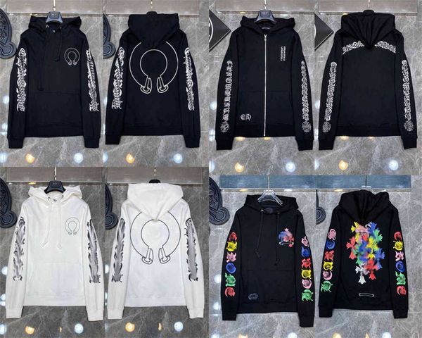 

fleece men's hoodies classic luxury sweatshirts ch brand fashion men woman designer horseshoe sanskrit cross pullover hooded zipper swe, Black