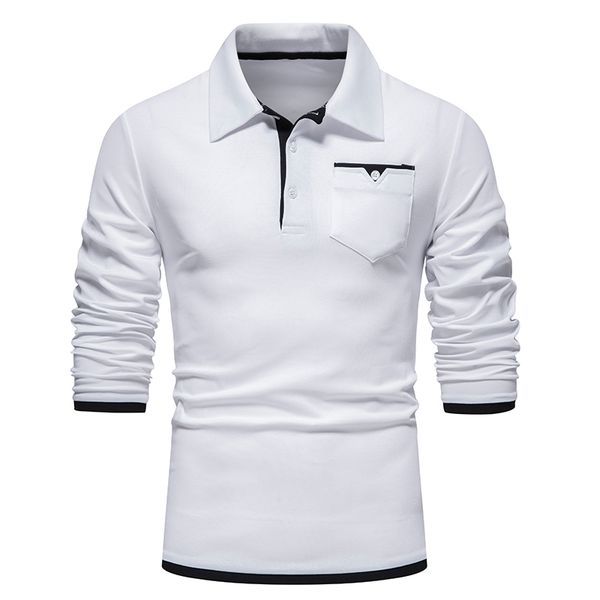 

men's polos man lapel casual long sleeve tshirts sloid color pocket breathable leisure lapel tshirts 221006, White;black