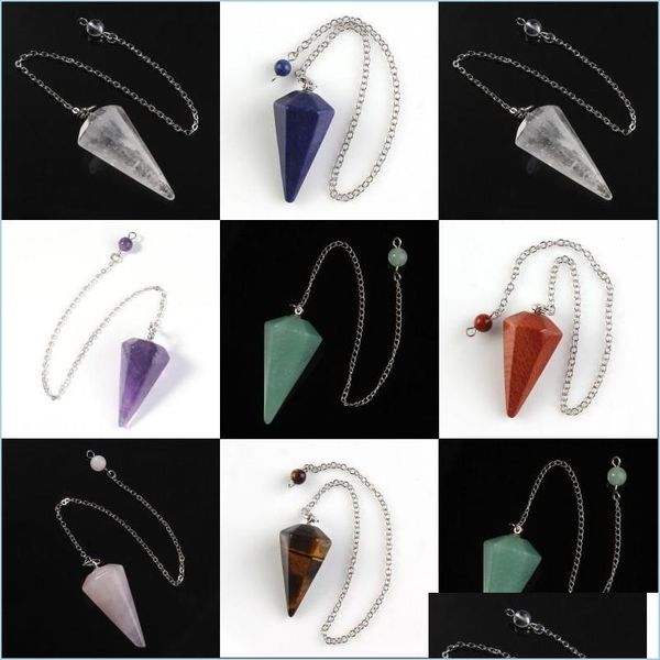 

pendant necklaces natural gemstone amet healing crystal pendant cone pendum charm necklaces meditation hexagonal pendums for men wome dhndp, Silver