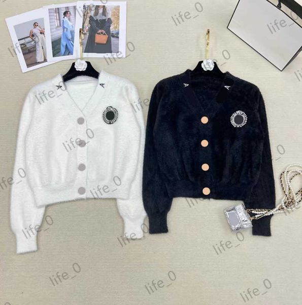 

brand cardigan womens sweater fashion single buttontrim v-neck sweaters broken diamond logo decoration casual commuting knitwear women swea, White;black