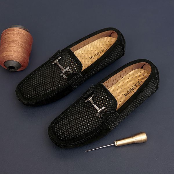 

dress shoes breathable suede leather loafers men flat men's classic driving fashion casual summer moccasins 221007, Black