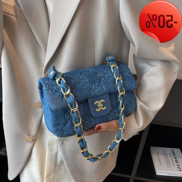 

designer bag 2022 new denim embroidery rhombic small square bag c coarse chain f blue handheld one shoulder factory direct sale