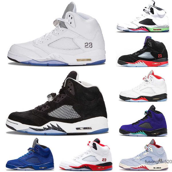 

popular men basketball shoes 5 5s alternate grape blue suede fire red international flight laney royal metallic silver oreo space jam, Black