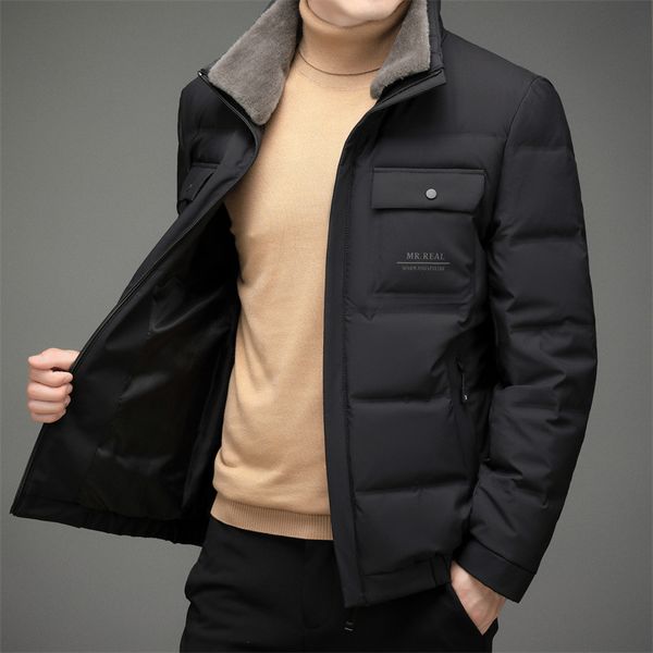 

men's down parkas high end luxury men winter keep warm down jacket arrival men with fur fashion short jacket windbreaker puffer clothes, Black
