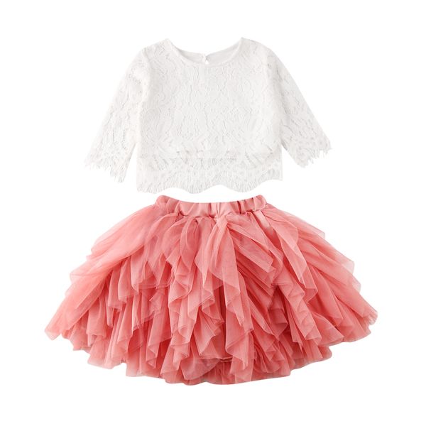 

clothing sets toddler kids baby girls lace clothes t shirt tutu skirt outfit set 221007, White