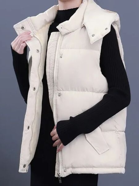 

women's vests women winter cotton padded hooded vests puffer sleeveless parkas jacket 221007, Black;white