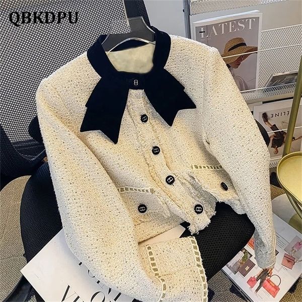 

womens jackets elegant luxury bow tweed jacket women fall korean style fringe single breasted short coat vintage fashion design chaquetas mu, Black;brown