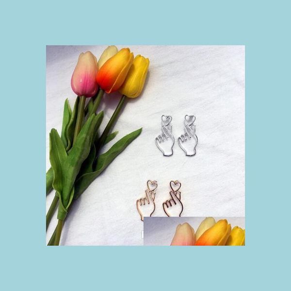 

stud fashion handmade alloy heart stud earring abstract attractive hand shaped gesture earrings symbol love you jewelry drop d bdehome dh8ne, Golden;silver