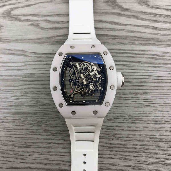 

rakish mechanical cool wrist watches tv factory rm055 designer mens business fashion trend full hollowed out luminous wine barrel ceramic 22, Slivery;brown