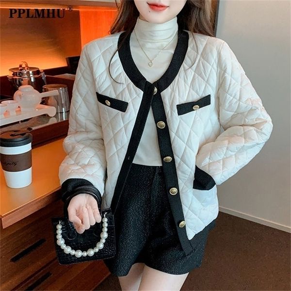 

womens jackets winter white black elegant cottonpadded jacket women korean fashion round neck light short coat vintage single breasted outwe, Black;brown