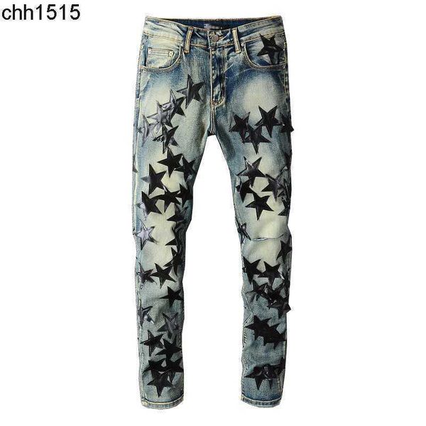 

young 2023 elastic amirs high 694 pants skinny men star craft trend slim jeans for, Blue