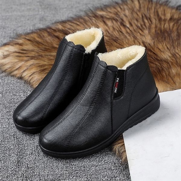

boots 2022 mom leather ankle boots women nonslip winter fur snow boots female wedge oxford sneakers womens winter shoes 221007, Black