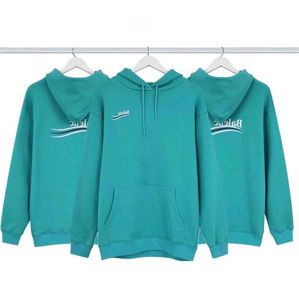 

brand fashion balancias classic hoodie paris coke wave print sweater loose in autumn and winter sky blue, Black