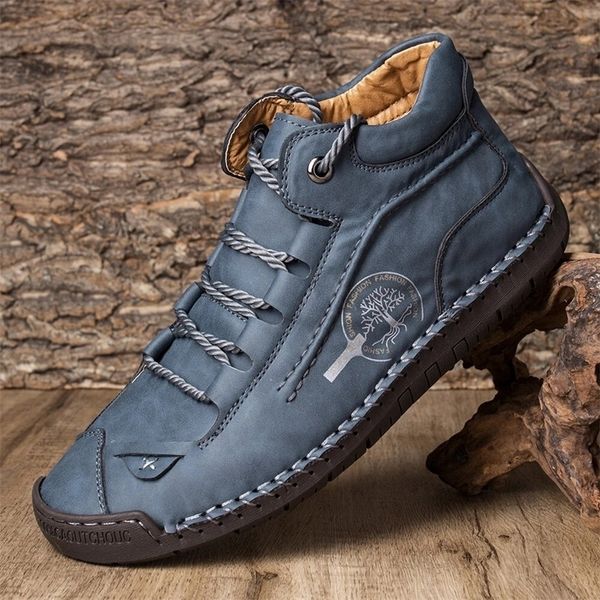 

boots men shoes autumn non slip comfy ankle boots hand stitching casual men loafers soft sole breathable flats shoes female boots 221007, Black