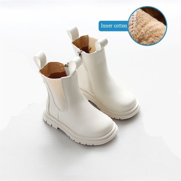 

boots size 21-30 kids spring winter chelsea shoes thick bottom waterproof white cotton british style girls toddler short 221007, Black;grey