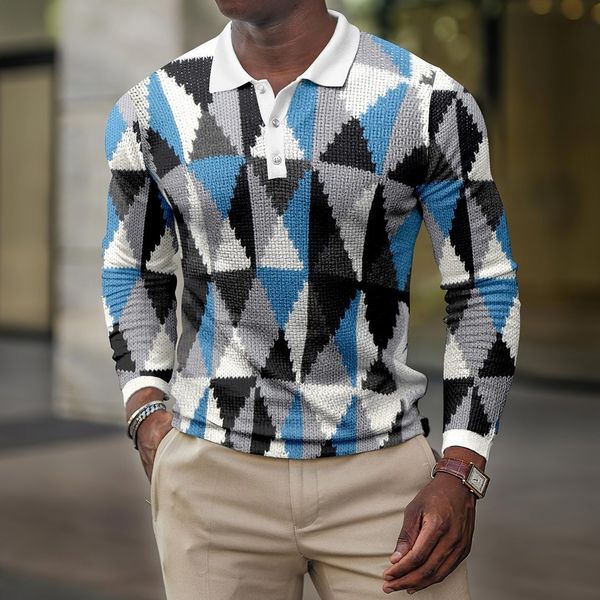 

men's polos spring autumn men polo shirts fashion high street print casual long sleeve turndown collar shirt man 6xl 221006, White;black