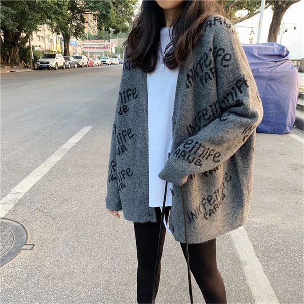 

women's knits tees v neck women button black houndstooth cardigan long sleeve sweater autumn winter knitted loose oversized jumper casu, White
