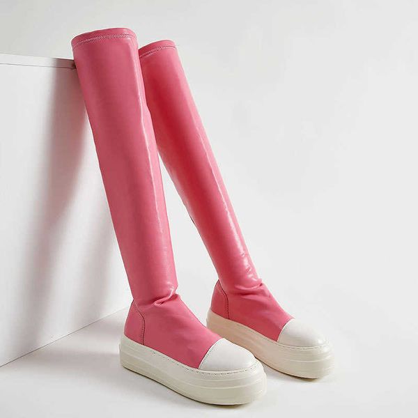 

owen seak women shoes over knee high platform boots pu luxury trainers winter casual spring flats black pink red big size