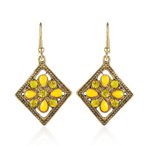 

boho retro yellow rhombus dangle earring ethnic jewelry for women blue cz geometry earrings jewelry, Silver