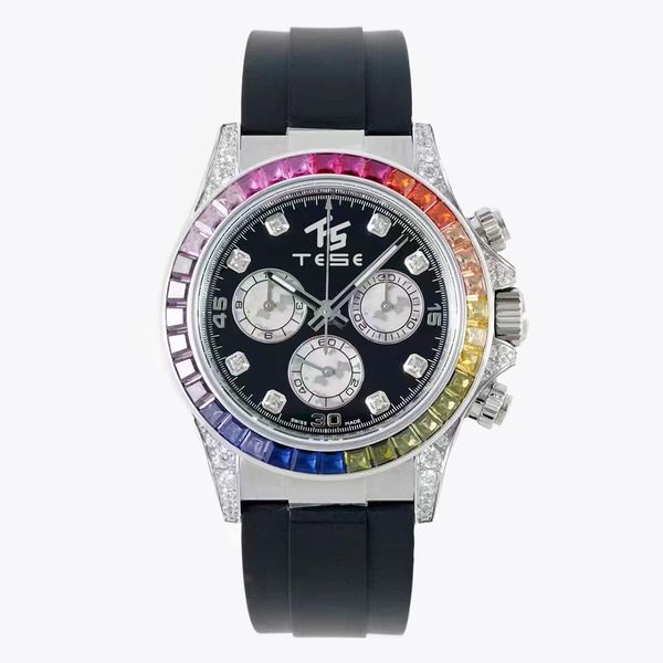 

south africa rainbow diamond luxury watch business men 904l stainless steel rubber watch rose gold fashion automatic machinery time diving p, Slivery;brown