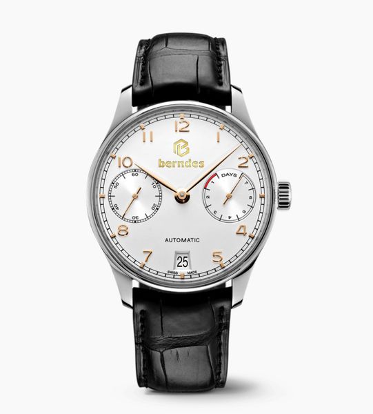 

multi-function business automatic mechanical watch multi-time display stainless steel sapphire glass scratch-resistant italian imported calf, Slivery;brown