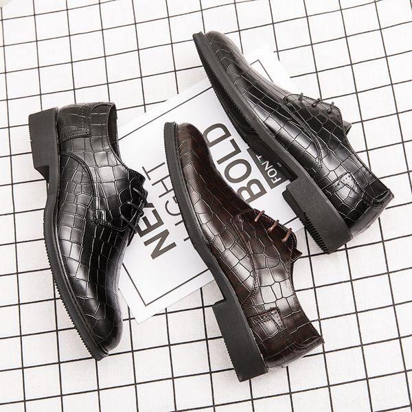 

luxury vegan brogue leather oxford shoes plaid pointed toe one stirrup men's fashion formal casual shoes various sizes 38-47, Black