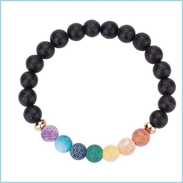 

beaded strands colourf 8mm natural lava stone beads chakra bracelet volcanic rock aromatherapy essential oil diffuser for women 847 dhvlb, Black