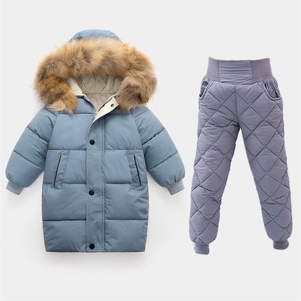 

clothing sets fashion winter boys girls down jacket boys clothing sets warm midi coat pants 2pcs baby kids clothes furry hood jacket 221007, White