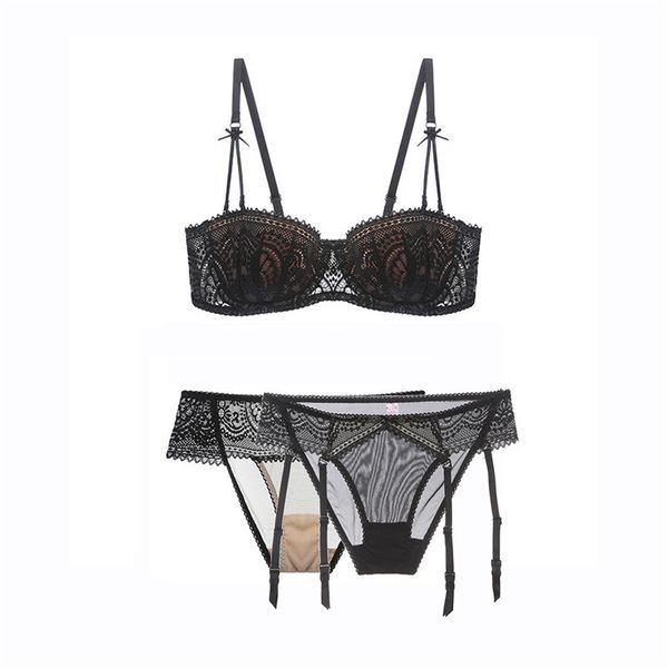 

bras sets thin cotton transparent lace women s underwear bra set comfortable and breathable matching suspenders 221007, Red;black