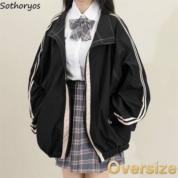 

women's jackets jackets women striped all-match females bf harajuku stand collar zipper-pocket leisure streetwear wind-proof outwears 2, Black;brown