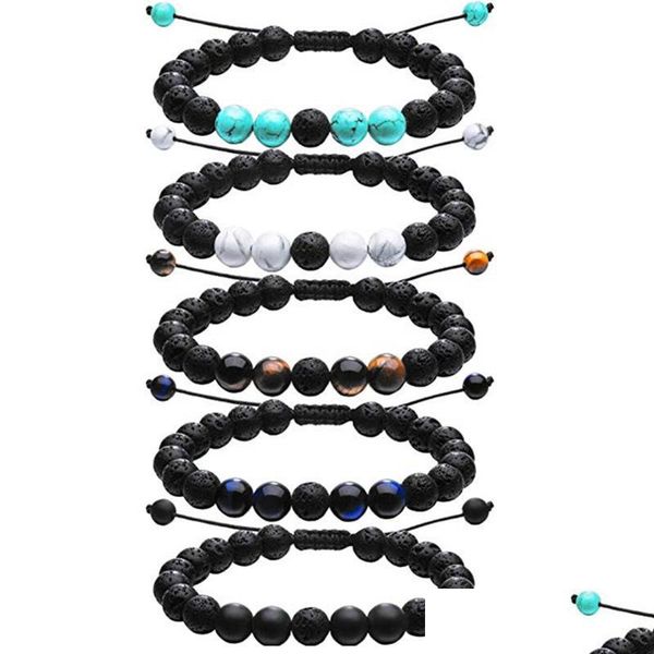 

beaded strands adjustable volcanic stone beaded strands bracelet yoga essential oil diffuser bead braided bracelets bangle healing n dhiaw, Black