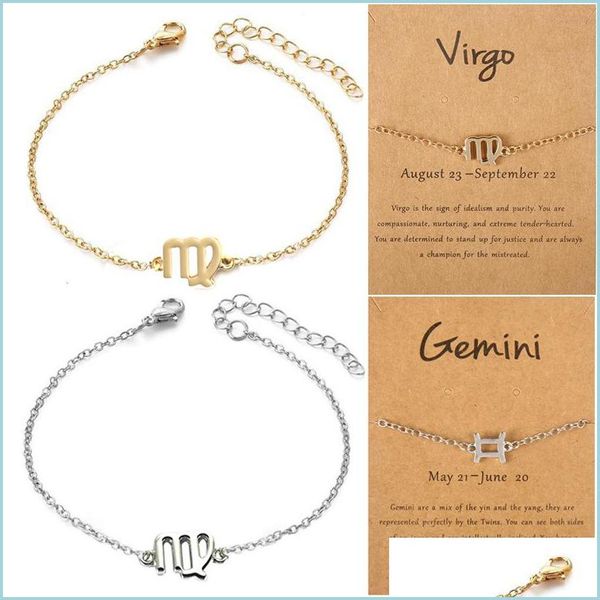 

charm bracelets 12 constellations zodiac pattern bracelets with card alloy golden horoscope charm bracelet for women jewelry gift 440 dhh0o, Golden;silver