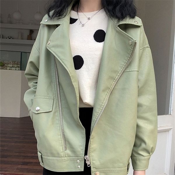 

women's jackets ftlzz autumn women faux leather jacket motorcycle leather jacket black loose bf outwear 221006, Black;brown