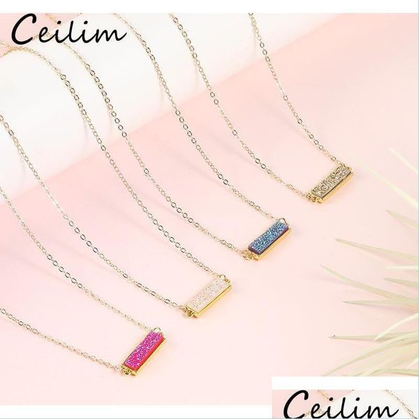 

pendant necklaces fashion resin druzy necklace for women gold plated chain statement colorf rec stone pendant choker jewelry drop del dhubi, Silver