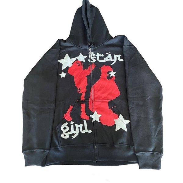 

women's hoodies sweatshirts street trend clothing retro print zip hoodie women y2k loose casual harajuku korean version oversized sweat, Black