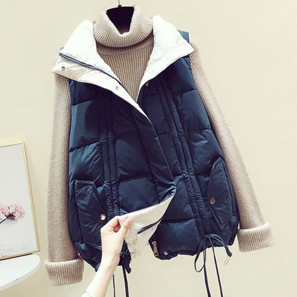 

women's vests 0405 winter black beige blue vest waistcoat women cotton thick bodywarmer short vest female loose sleeveless jacket draws, Black;white